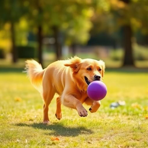 Dog with a purple ball